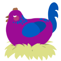 A plum and ultramarine chicken with a neck-speckle pattern