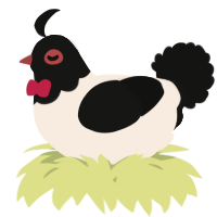 A cream and black chicken with a head pattern