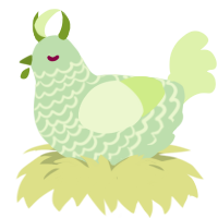 Elliott, a gluppy and apple chicken with a lace pattern