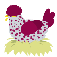 A mist and maroon chicken with a speckle pattern