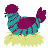 A turquoise and wine chicken with a bar pattern