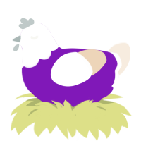 A violet and cream chicken with a head pattern