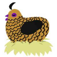 A gold and black chicken with a lace pattern