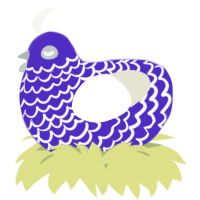A indigo and white chicken with a lace pattern