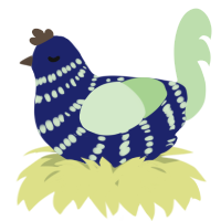 A navy and gluppy chicken with a bar pattern
