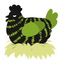 A sable and chartreuse chicken with a bar pattern