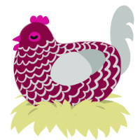 A maroon and silver chicken with a lace pattern