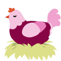 pinky, a maroon and pink chicken with a head pattern