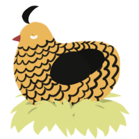 A honey and black chicken with a lace pattern