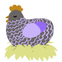 A grey and lilac chicken with a lace pattern