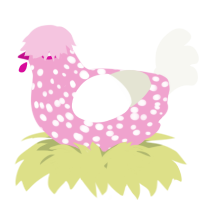 A pink and white chicken with a speckle pattern