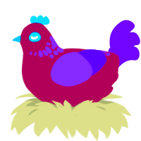 A wine and blurple chicken with a neck-speckle pattern