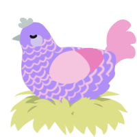 A lilac and pink chicken with a lace pattern
