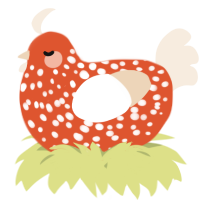 A vermilion and cream chicken with a speckle pattern