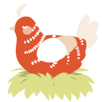 A vermilion and cream chicken with a half-bar pattern