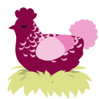 A maroon and pink chicken with a half-lace pattern