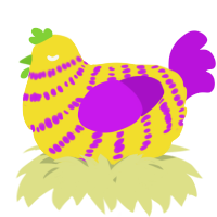 A yellow and amethyst chicken with a bar pattern