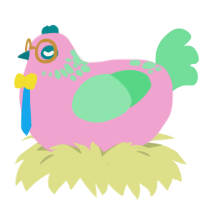 90s Pencil Case, a pink and spring chicken with a neck-speckle pattern