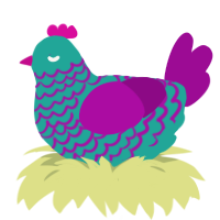 A turquoise and plum chicken with a lace pattern