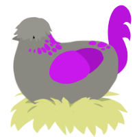Gum, a ash and amethyst chicken with a neck-speckle pattern