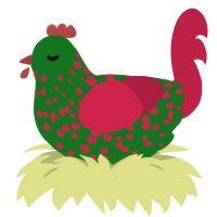 Holly, a leaf and crimson chicken with a speckle pattern