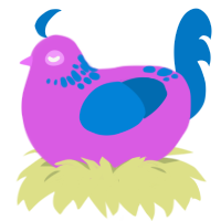 Bubblegum, a orchid and sapphire chicken with a neck-speckle pattern