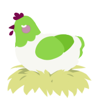 A white and grass chicken with a head pattern