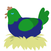 Weegie, a navy and leaf chicken with a head pattern