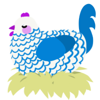 A white and sapphire chicken with a lace pattern