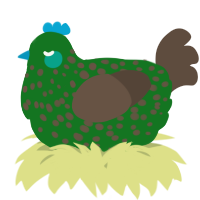 A leaf and bark chicken with a speckle pattern
