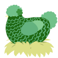 A lavender and red chicken with a lace pattern