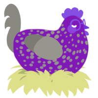 A violet and ash chicken with a speckle pattern
