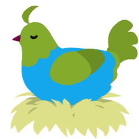 A sky and chartreuse chicken with a head pattern