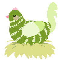 glade, a chartreuse and apple chicken with a bar pattern