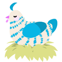 A cream and cerulean chicken with a bar pattern