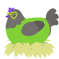 A grass and grey chicken with a head pattern