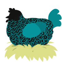 A black and teal chicken with a double-lace pattern