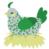 A silver and viridian chicken with a speckle pattern