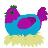 A cerulean and plum chicken with a head pattern
