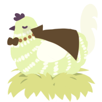 A apple and white chicken with a bar pattern
