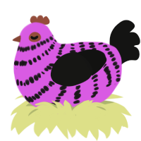 A orchid and black chicken with a bar pattern