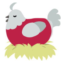 Cranberry, a crimson and silver chicken with a head pattern