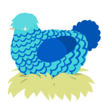 A aqua and ultramarine chicken with a lace pattern
