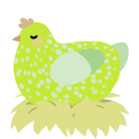 A lime and gluppy chicken with a speckle pattern