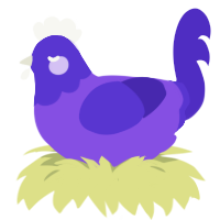 Ravip, a blurple and indigo chicken with a head pattern