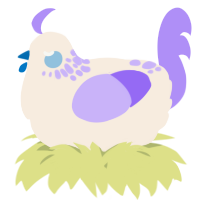 A cream and lilac chicken with a neck-speckle pattern