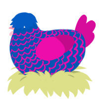 Sweet Treats, a ultramarine and fuchsia chicken with a lace pattern