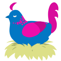 A sapphire and fuchsia chicken with a neck-speckle pattern