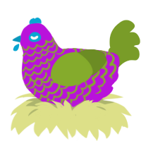 test, a amethyst and chartreuse chicken with a lace pattern