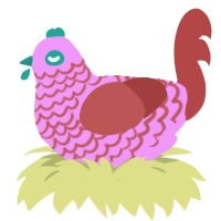 A lavender and red chicken with a lace pattern
